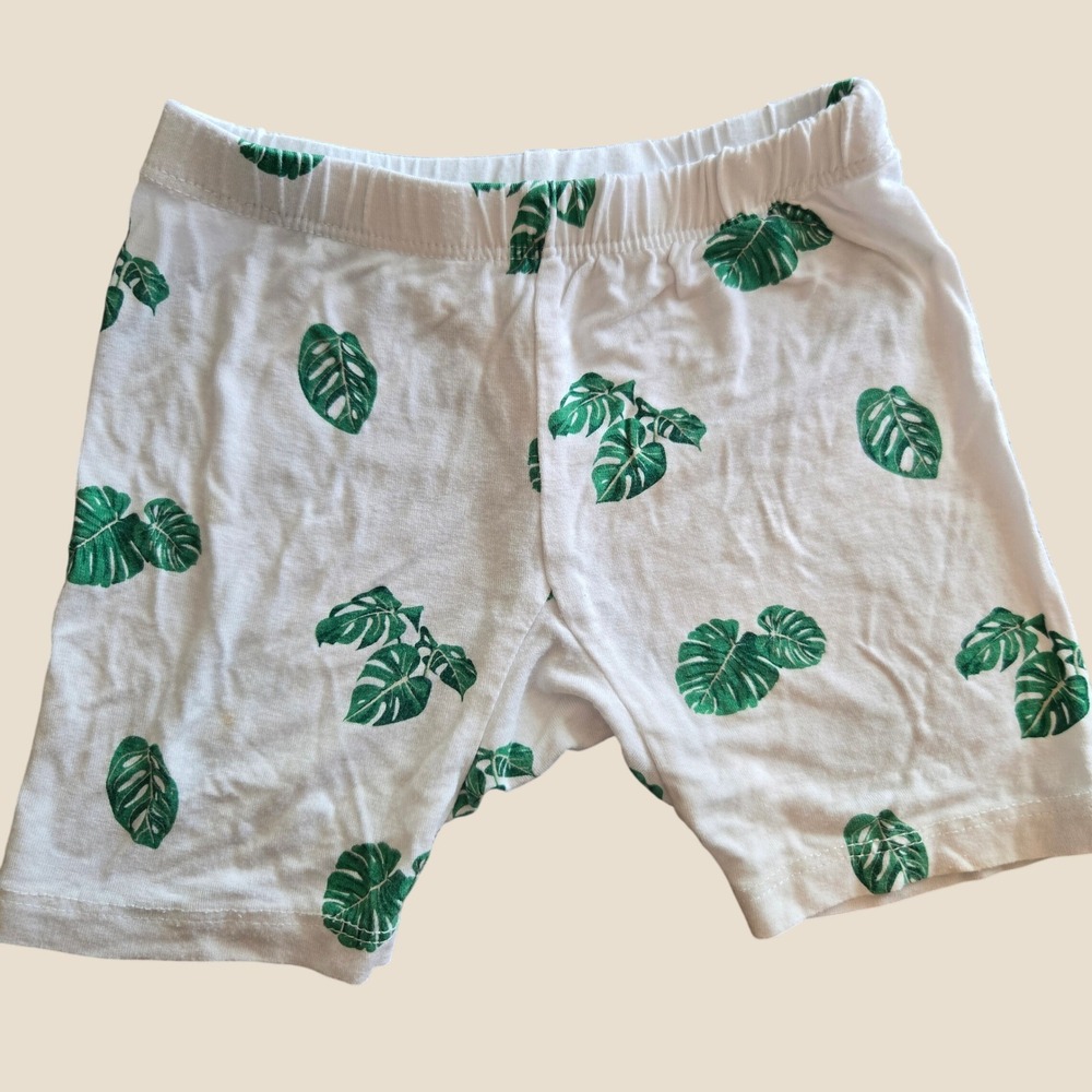 Kyte Baby Monstera Leaf Bamboo Shorts White Green Tropical Toddler 2T KT1702